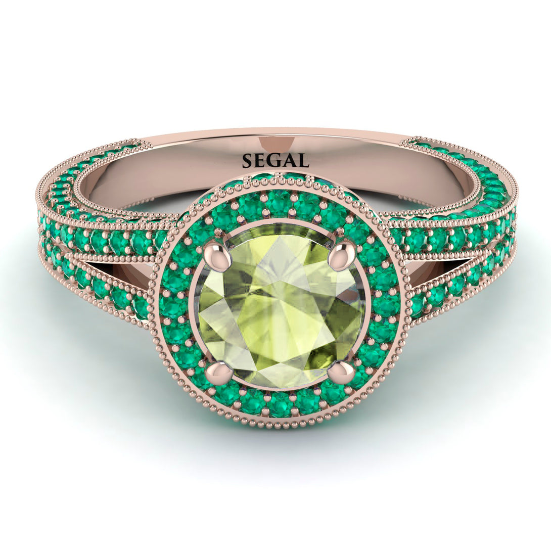 Milgrain Round Peridot Engagement Ring - Payton No. 705