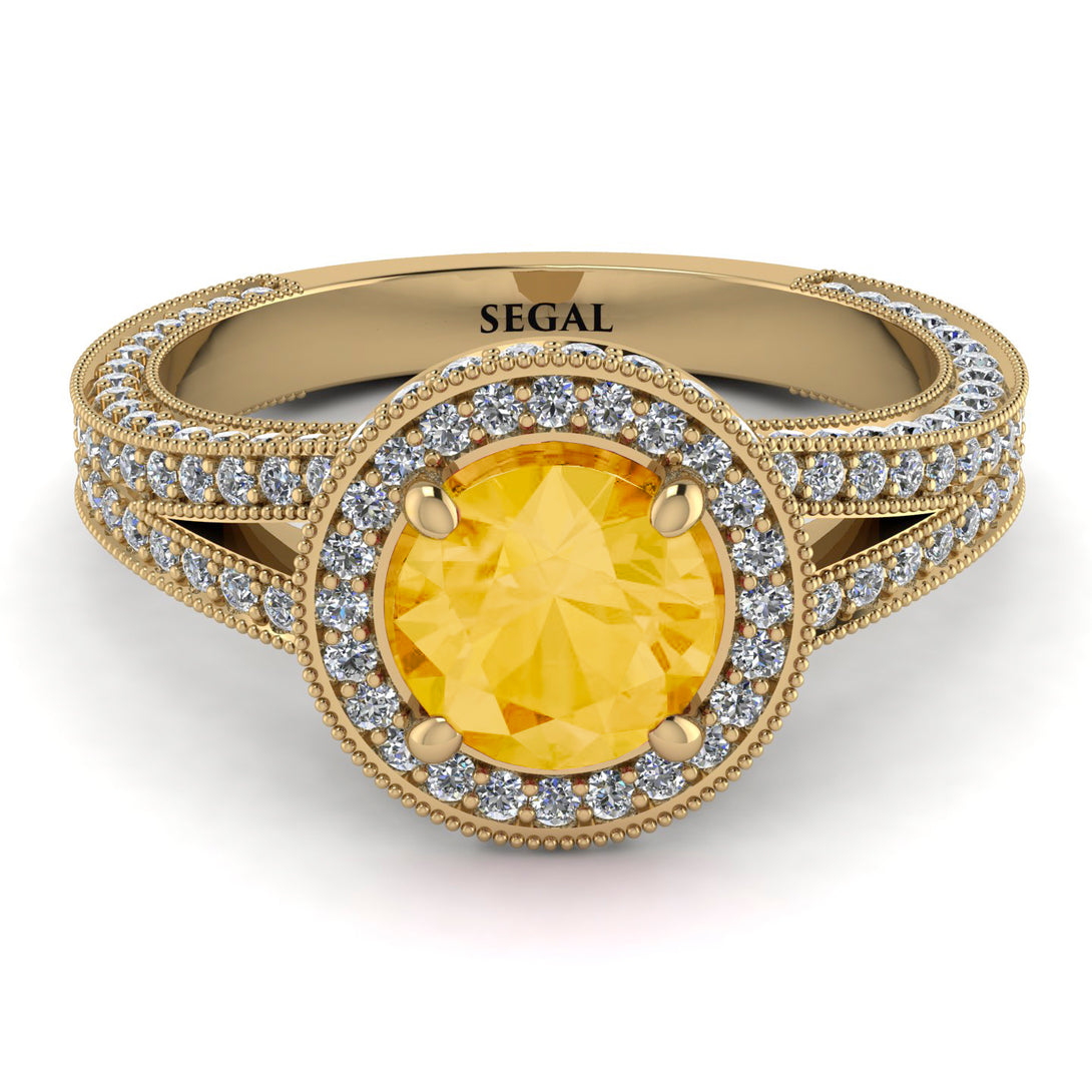 Milgrain Round Citrine Engagement Ring - Payton No. 601