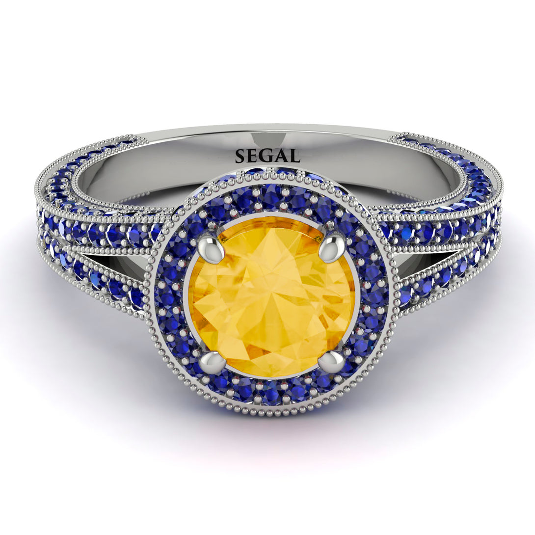 Milgrain Round Citrine Engagement Ring - Payton No. 615