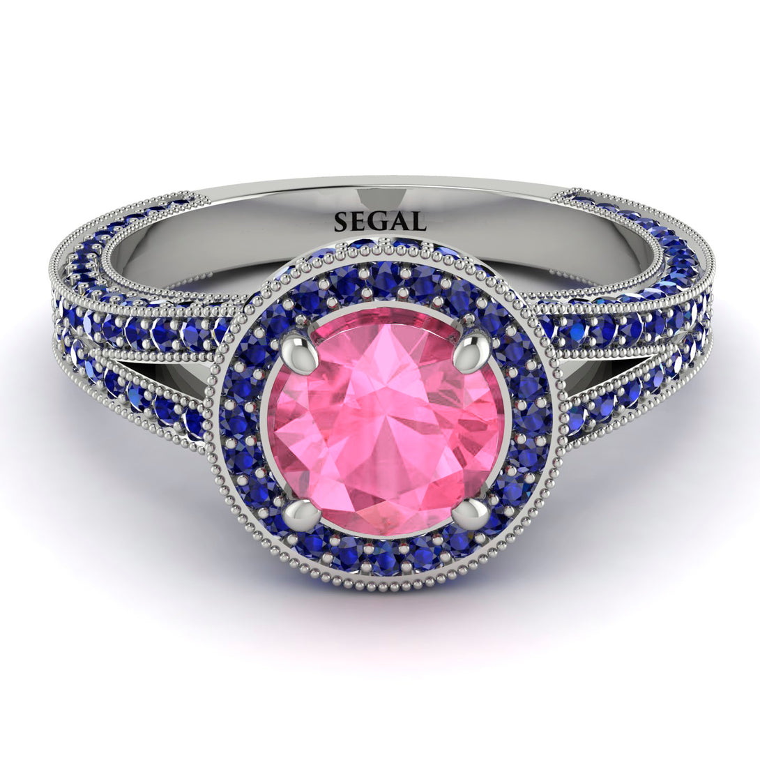 Milgrain Round Pink Moissanite Engagement Ring - Payton No. 812