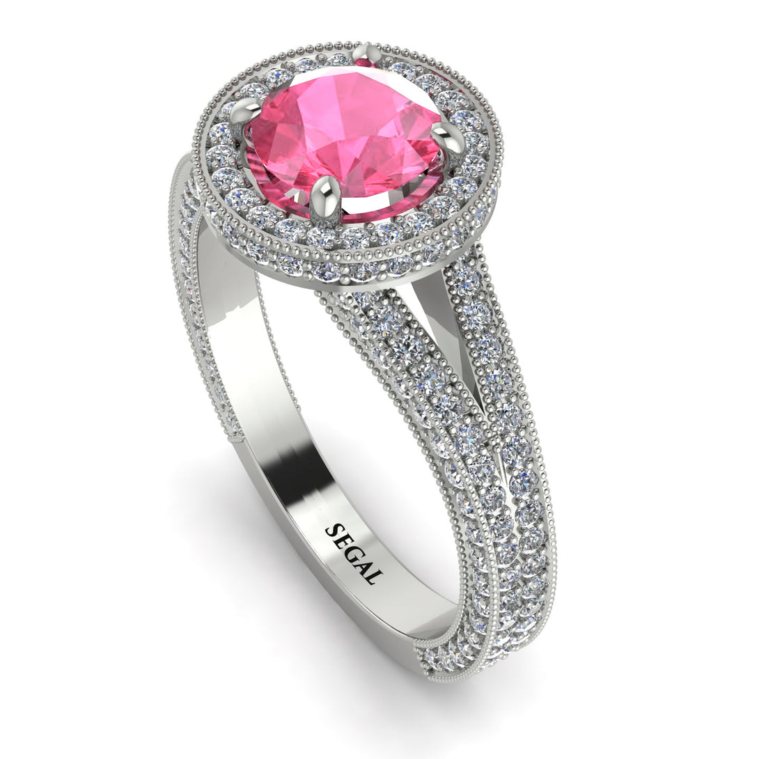 Milgrain Round Pink Moissanite Engagement Ring - Payton No. 803