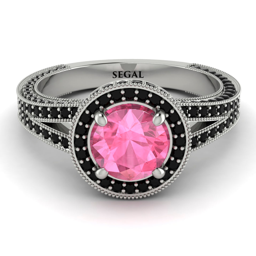 Milgrain Round Pink Moissanite Engagement Ring - Payton No. 809