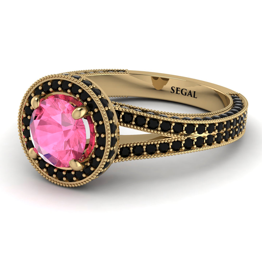 Milgrain Round Pink Moissanite Engagement Ring - Payton No. 807
