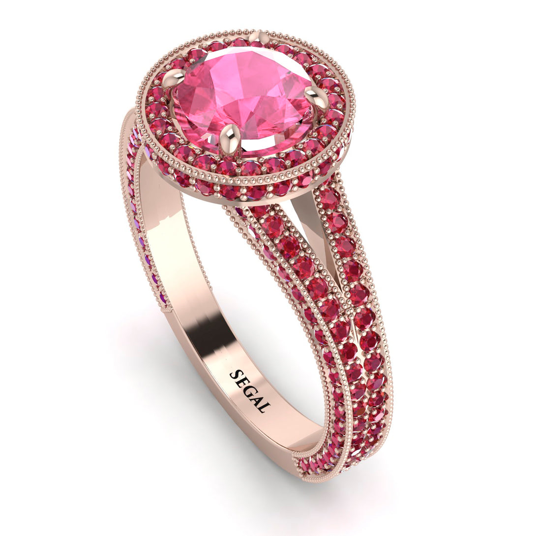 Milgrain Round Pink Moissanite Engagement Ring - Payton No. 811