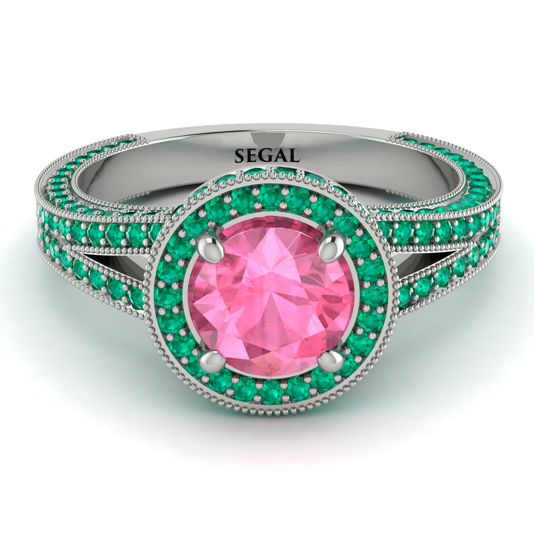 Milgrain Round Pink Moissanite Engagement Ring - Payton No. 806