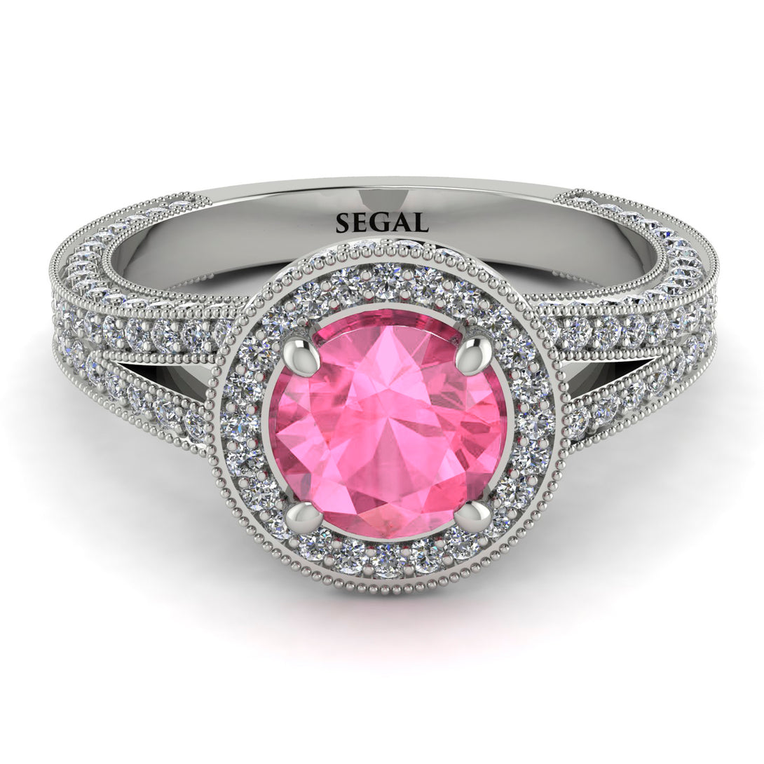 Milgrain Round Pink Moissanite Engagement Ring - Payton No. 803