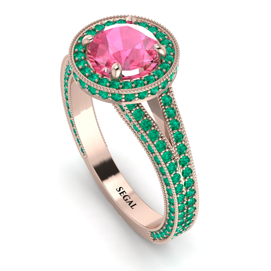 Milgrain Round Pink Moissanite Engagement Ring - Payton No. 805