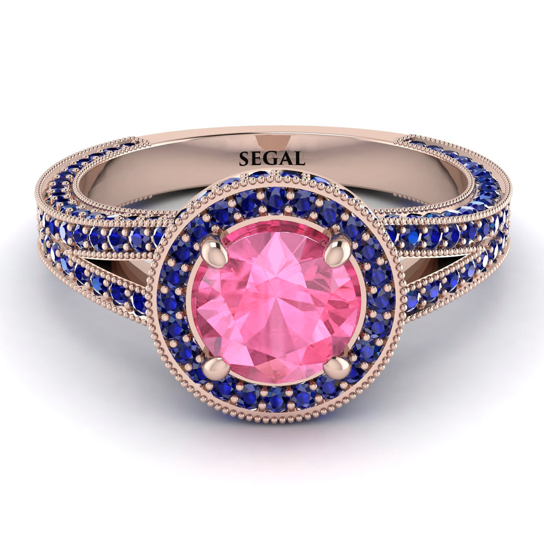 Milgrain Round Pink Moissanite Engagement Ring - Payton No. 814