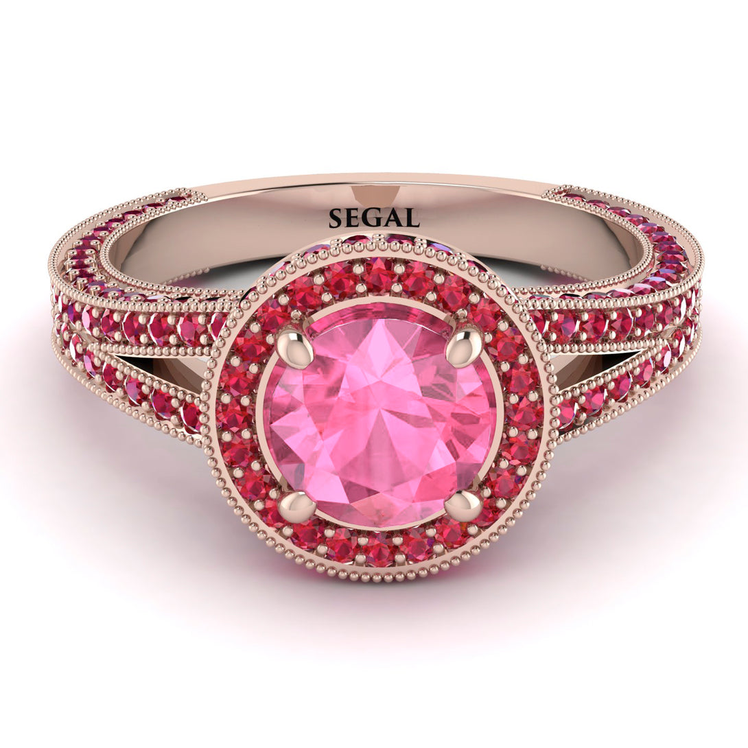 Milgrain Round Pink Moissanite Engagement Ring - Payton No. 811