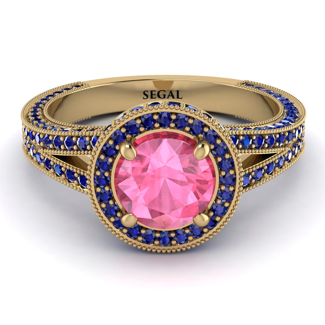 Milgrain Round Pink Moissanite Engagement Ring - Payton No. 813