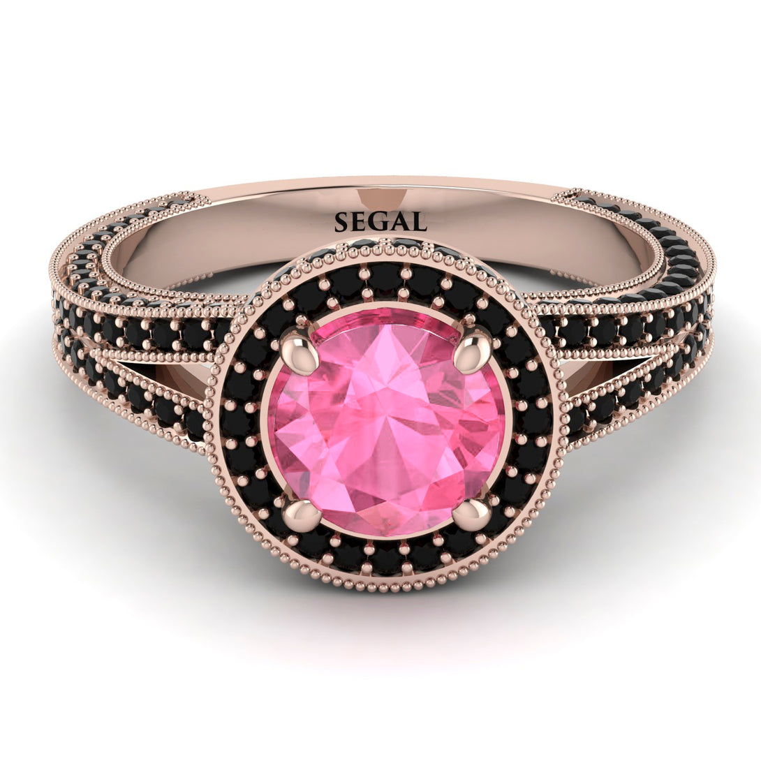 Milgrain Round Pink Moissanite Engagement Ring - Payton No. 808