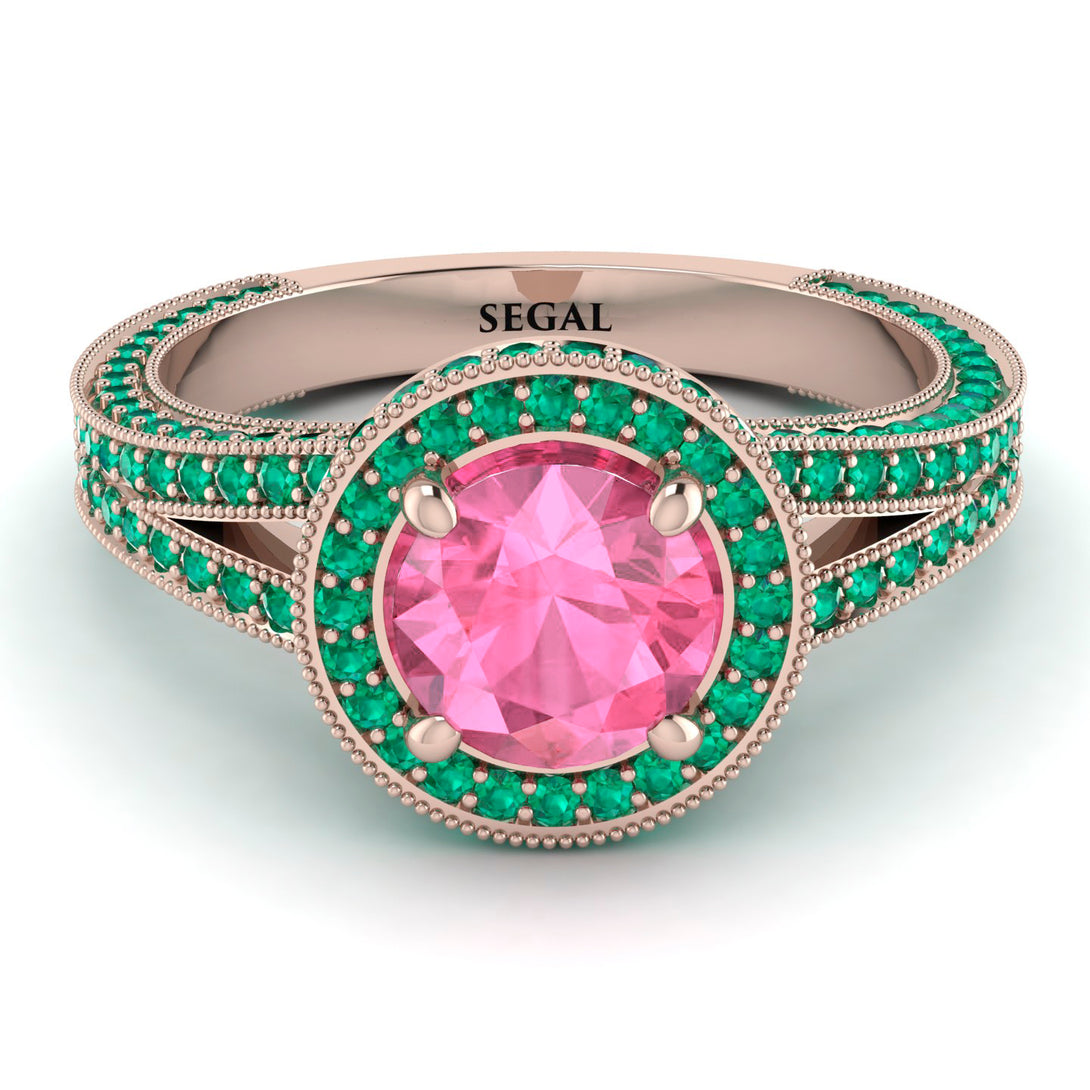 Milgrain Round Pink Moissanite Engagement Ring - Payton No. 805