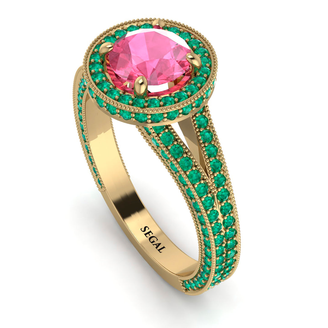 Milgrain Round Pink Moissanite Engagement Ring - Payton No. 804