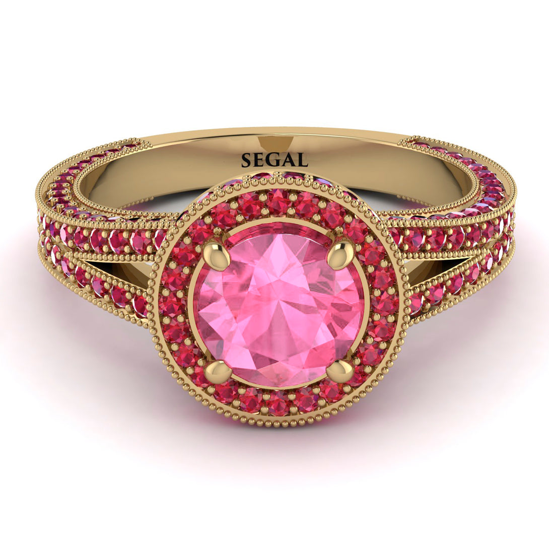 Milgrain Round Pink Moissanite Engagement Ring - Payton No. 810