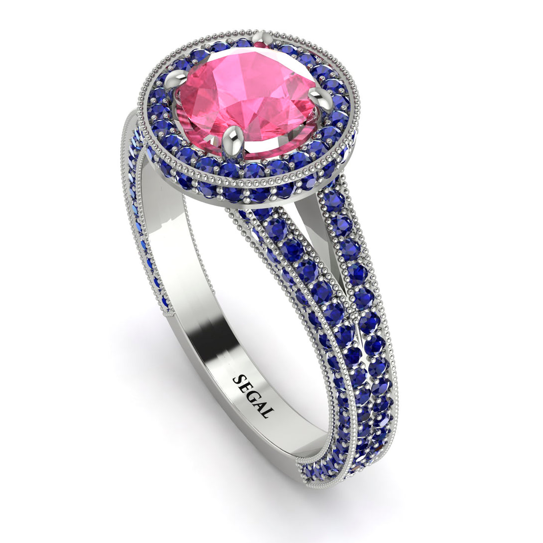 Milgrain Round Pink Moissanite Engagement Ring - Payton No. 812