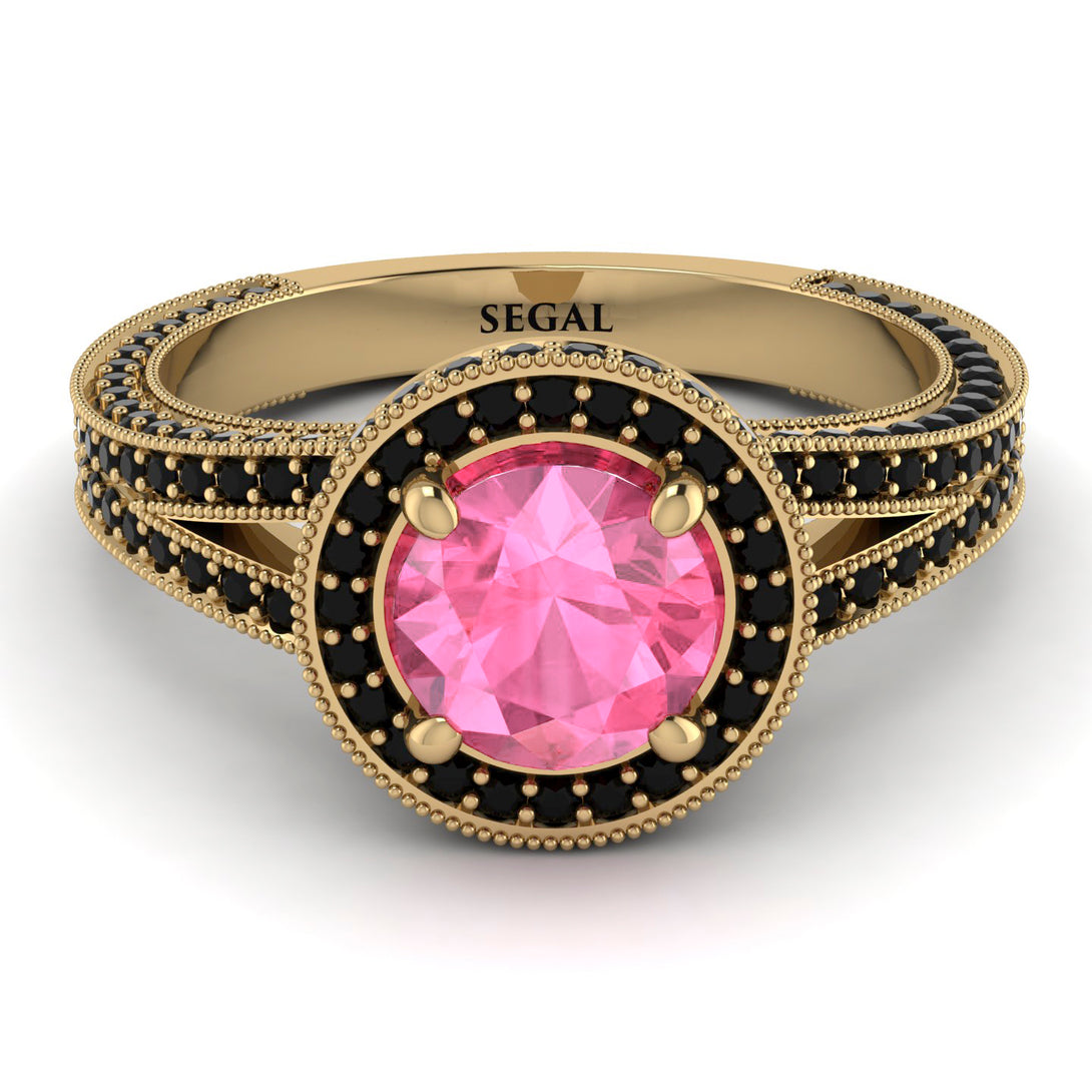 Milgrain Round Pink Moissanite Engagement Ring - Payton No. 807