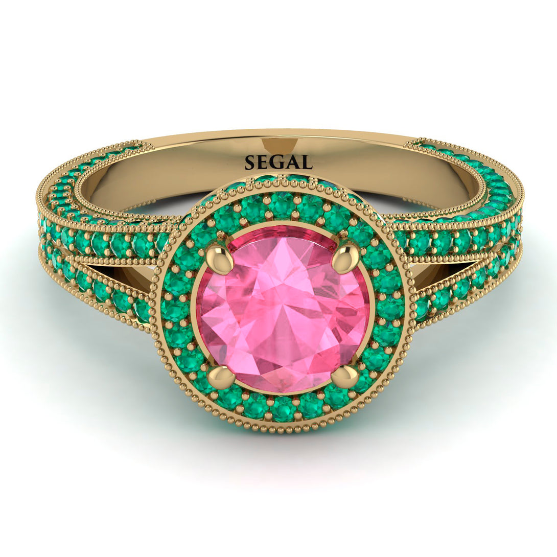 Milgrain Round Pink Moissanite Engagement Ring - Payton No. 804