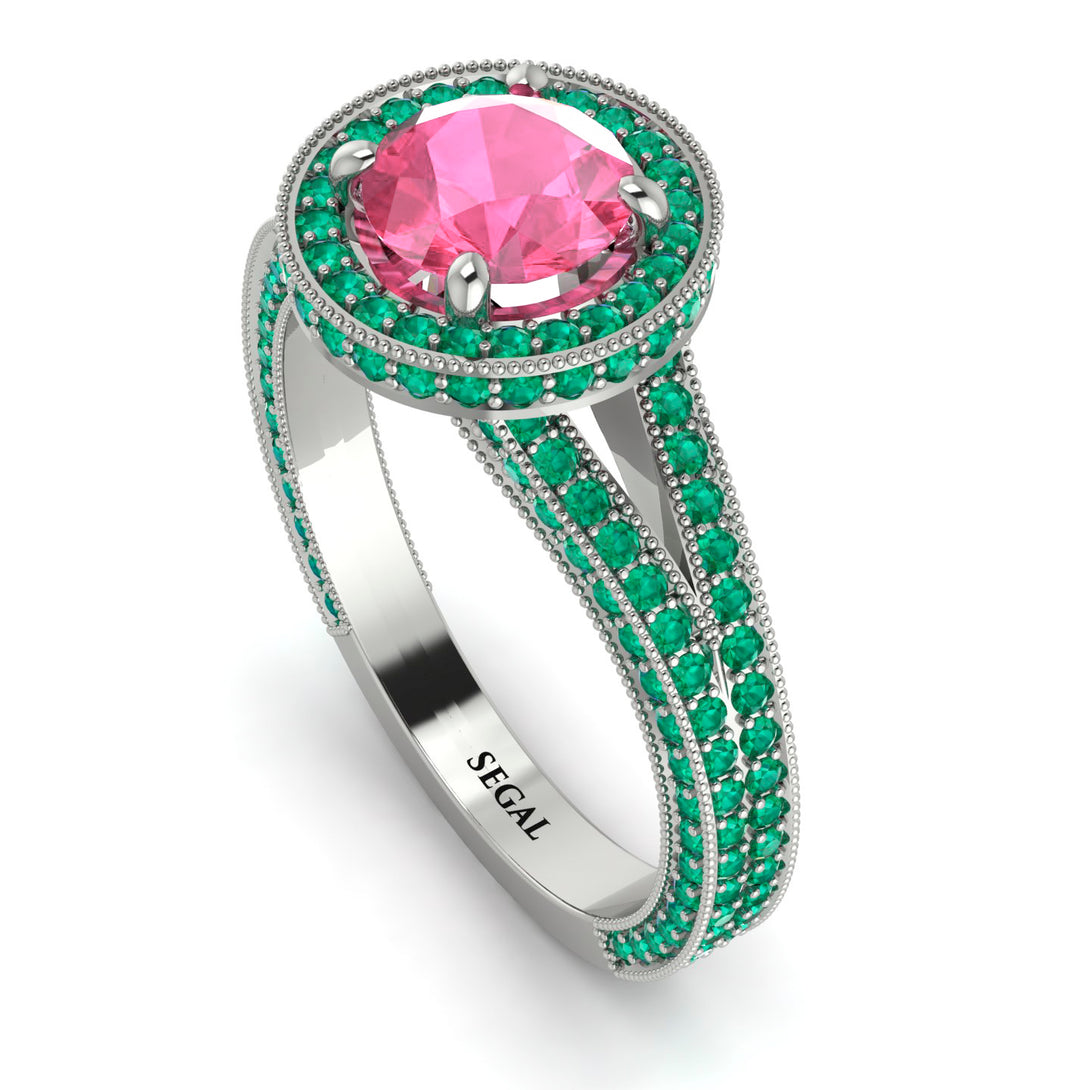 Milgrain Round Pink Moissanite Engagement Ring - Payton No. 806