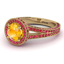 Milgrain Round Yellow Diamond Engagement Ring - Payton No. 1010 image 1