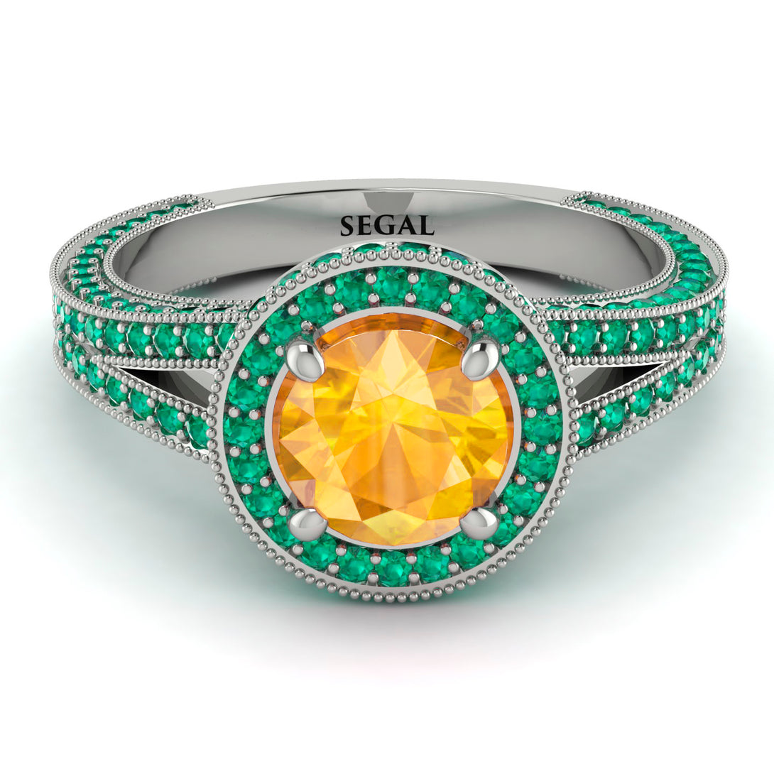 Milgrain Round Yellow Diamond Engagement Ring - Payton No. 1006