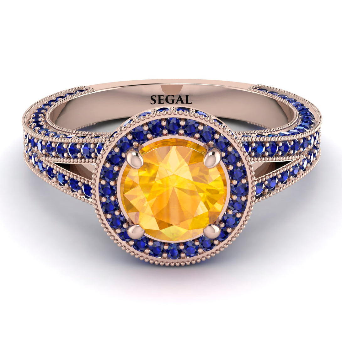 Milgrain Round Yellow Diamond Engagement Ring - Payton No. 1014