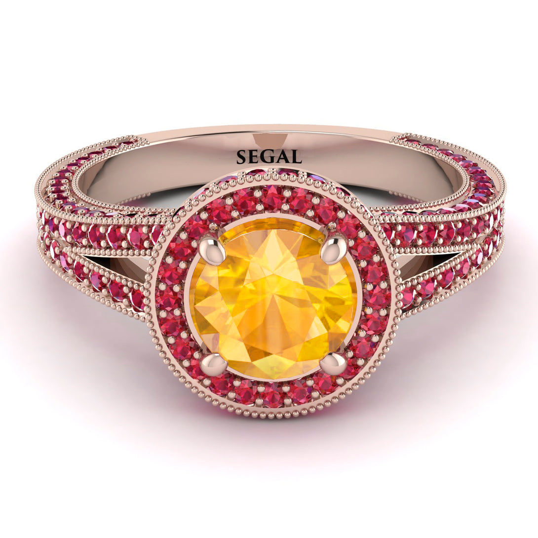Milgrain Round Yellow Diamond Engagement Ring - Payton No. 1011