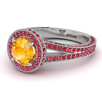 Milgrain Round Yellow Diamond Engagement Ring - Payton No. 1012 image 1
