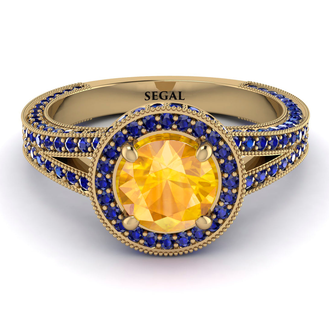 Milgrain Round Yellow Diamond Engagement Ring - Payton No. 1013