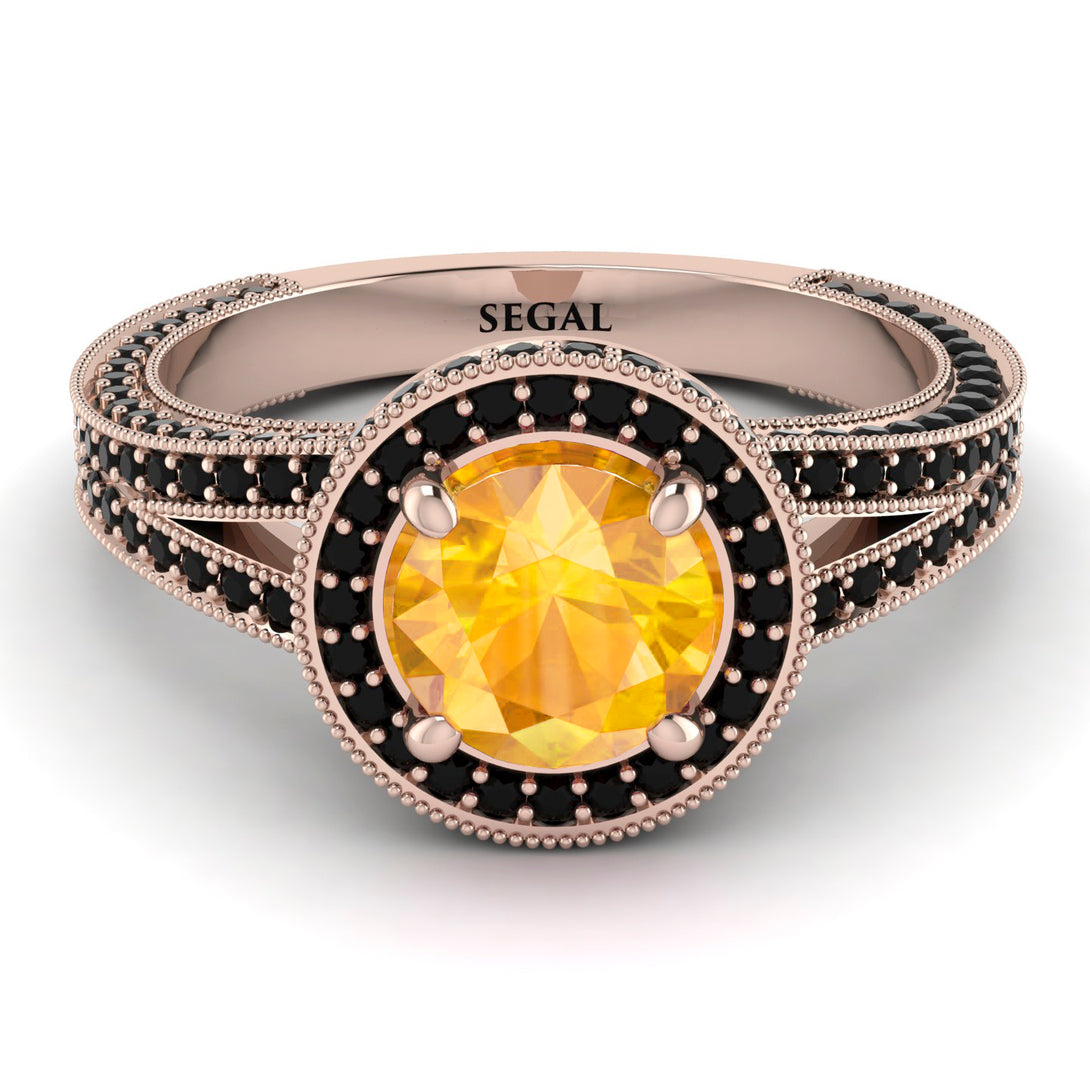 Milgrain Round Yellow Diamond Engagement Ring - Payton No. 1008