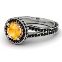 Milgrain Round Yellow Diamond Engagement Ring - Payton No. 1009 image 1