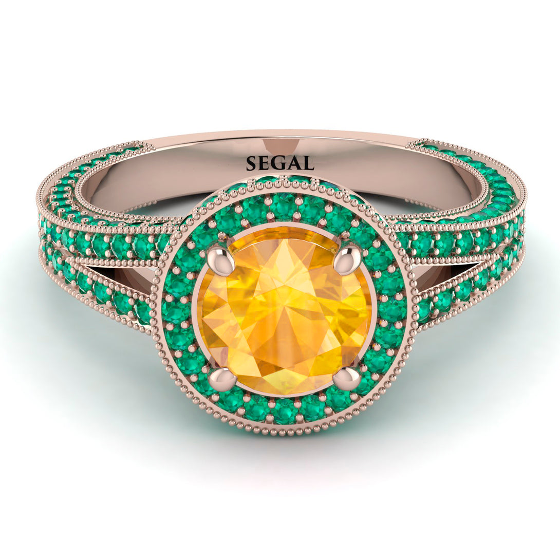 Milgrain Round Yellow Diamond Engagement Ring - Payton No. 1005