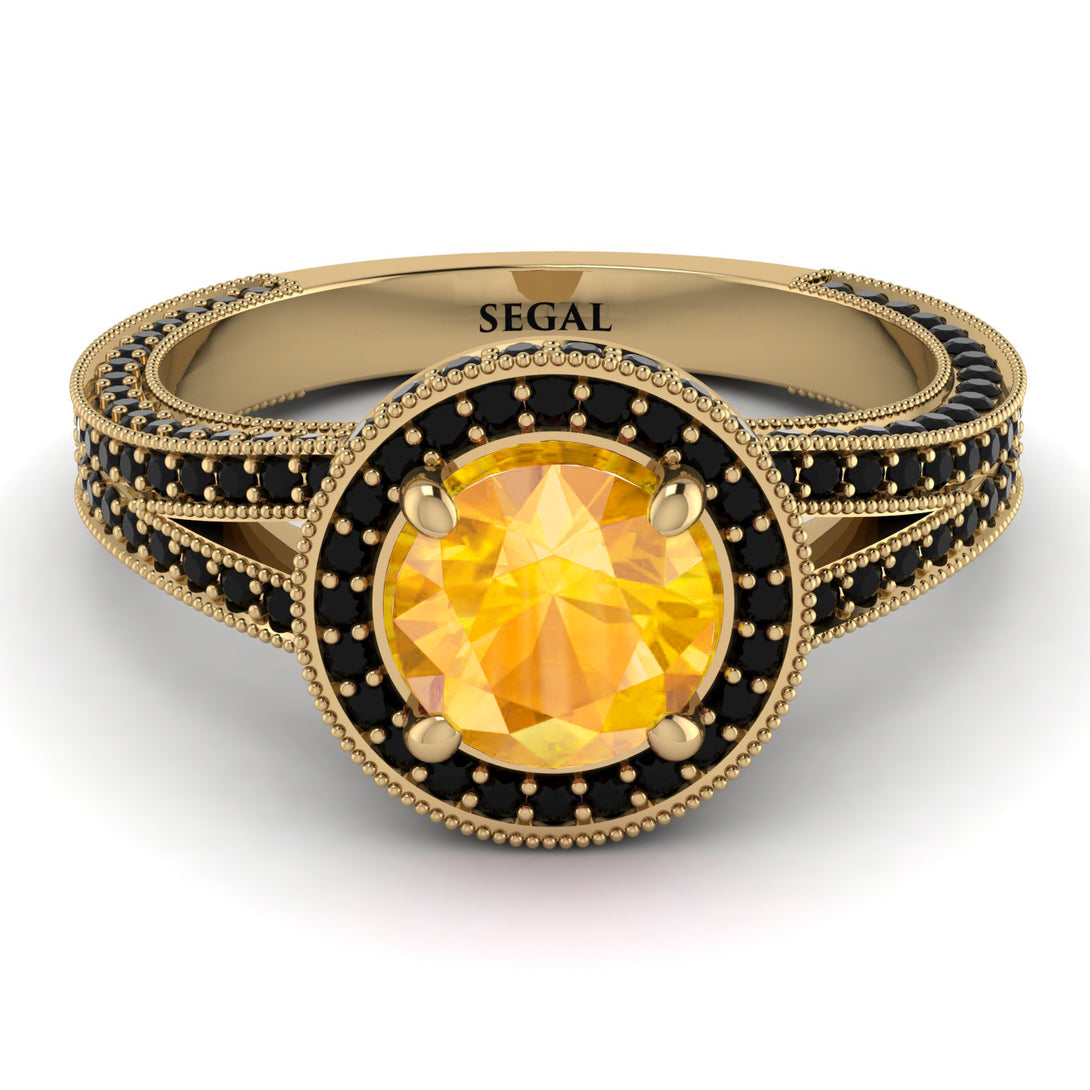 Milgrain Round Yellow Diamond Engagement Ring - Payton No. 1007