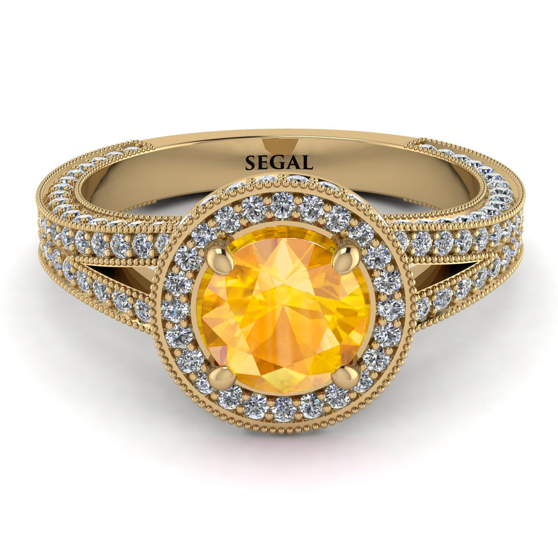 Milgrain Round Yellow Diamond Engagement Ring - Payton No. 1001