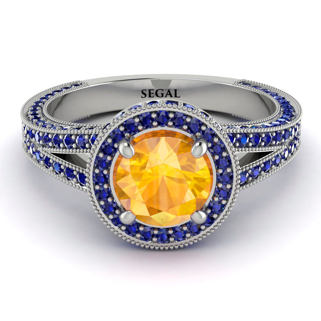 Milgrain Round Yellow Diamond Engagement Ring - Payton No. 1015