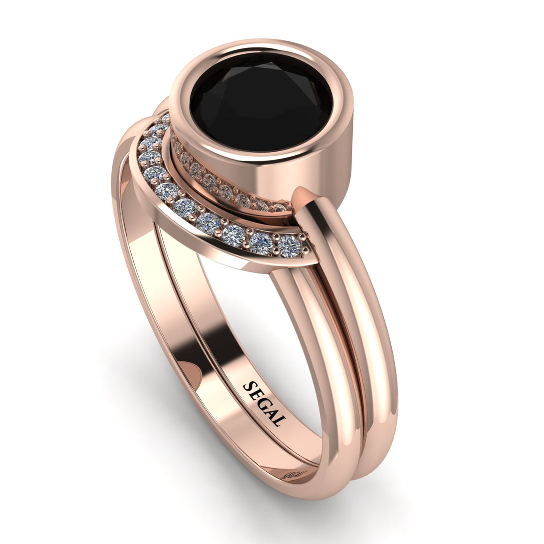 Solitaire Bezel Minimalist Black Diamond Bridal Set - Emerson No. 8