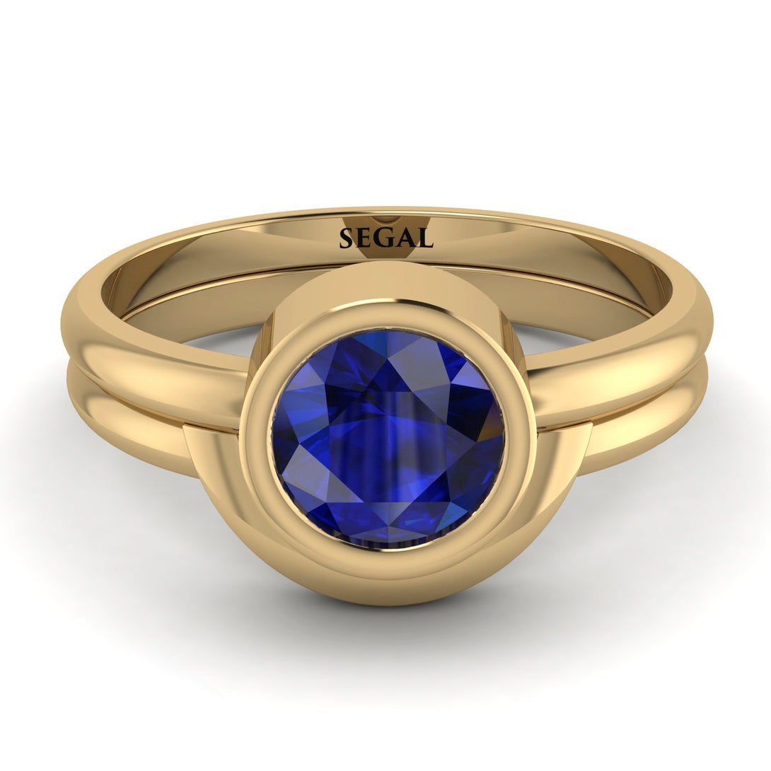 Solitaire Bezel Minimalist Sapphire Bridal Set - Emerson No. 13