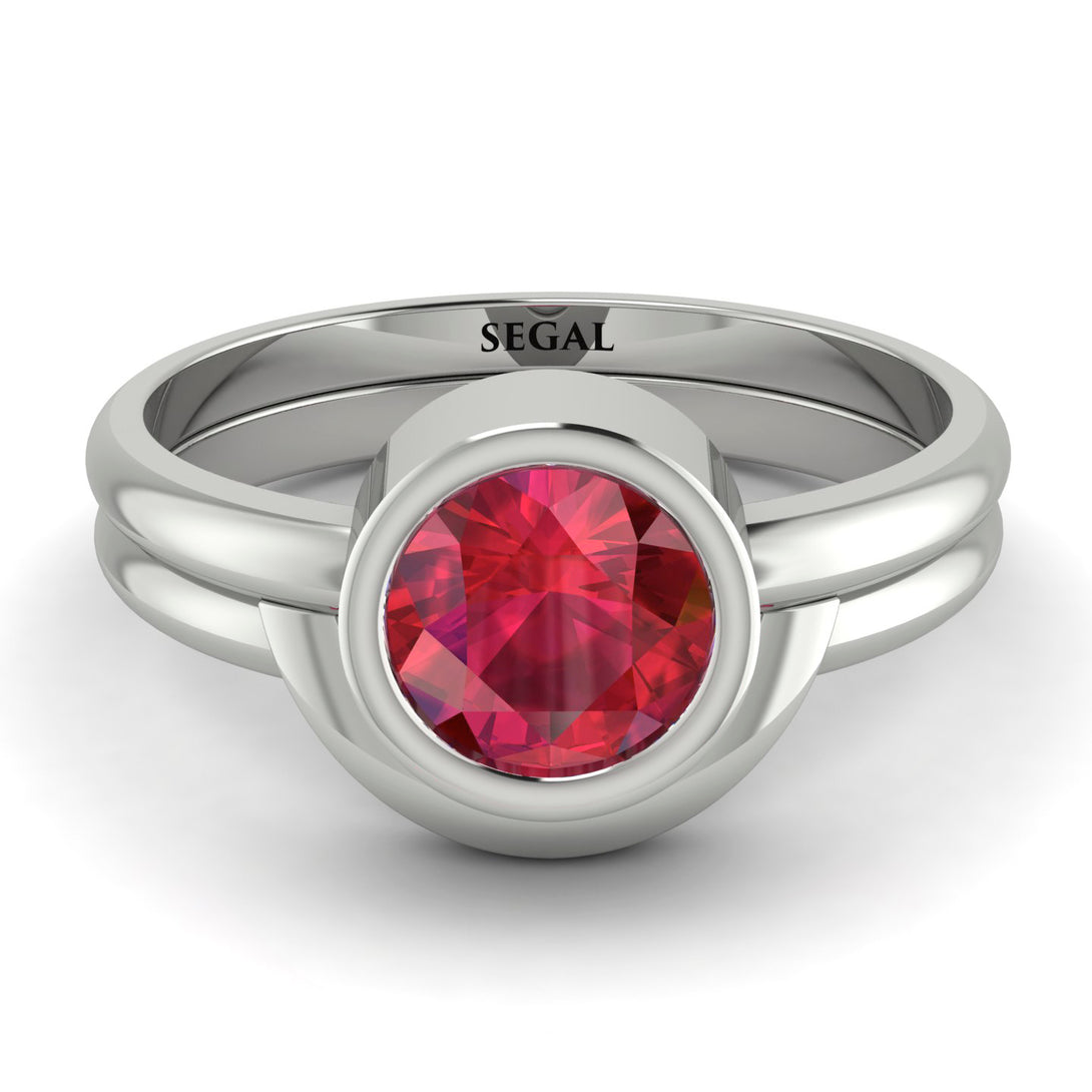 Solitaire Bezel Minimalist Ruby Bridal Set - Emerson No. 12