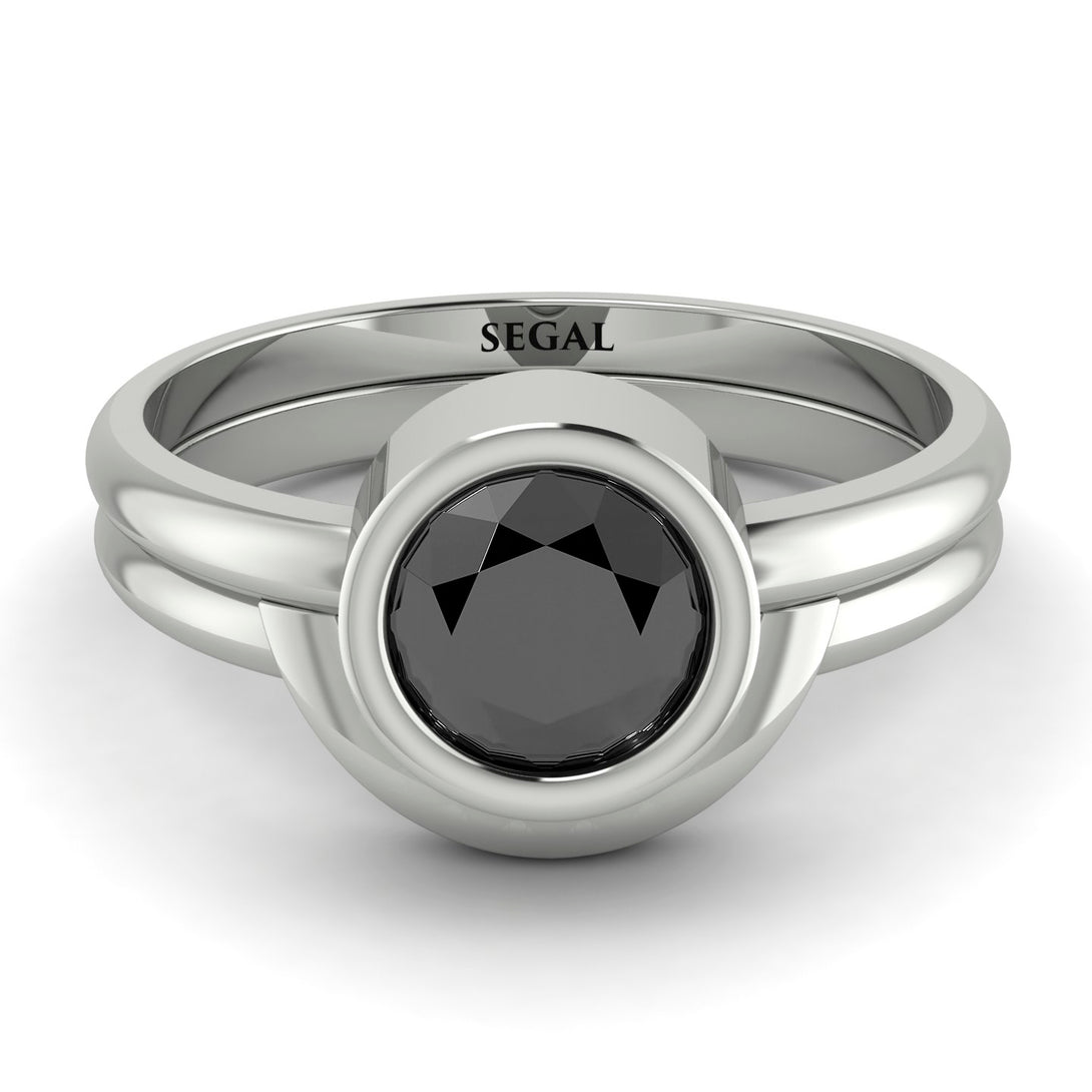 Solitaire Bezel Minimalist Black Diamond Bridal Set - Emerson No. 9