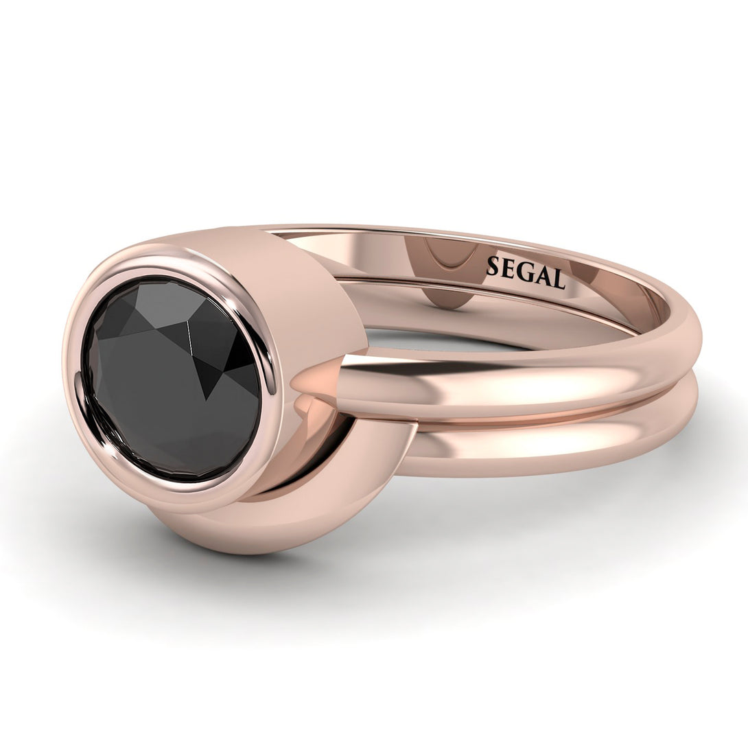 Solitaire Bezel Minimalist Black Diamond Bridal Set - Emerson No. 8