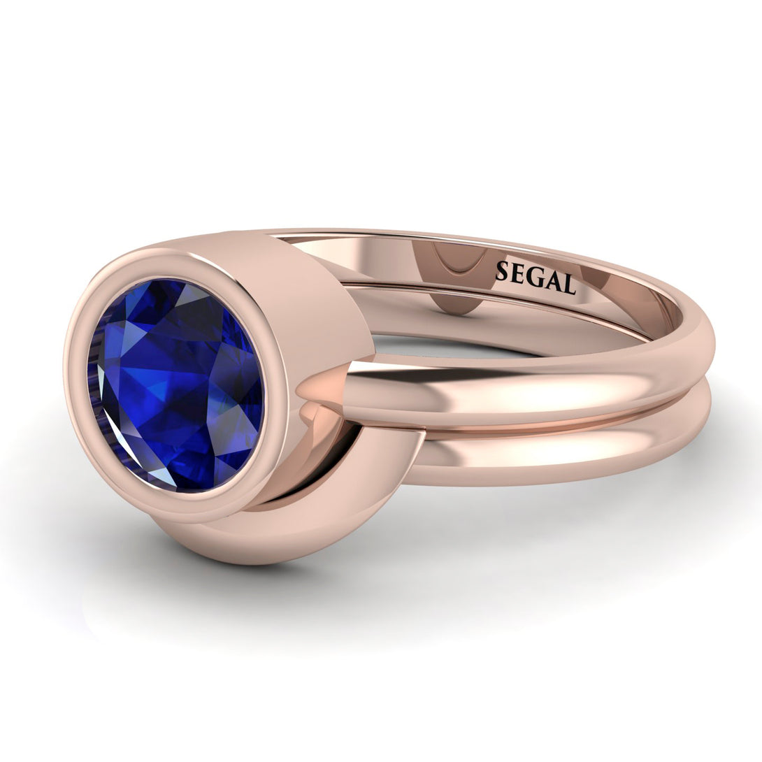 Solitaire Bezel Minimalist Sapphire Bridal Set - Emerson No. 14