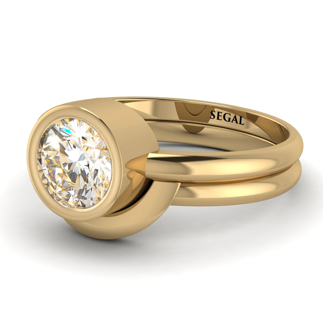 Solitaire Bezel Minimalist Diamond Bridal Set - Emerson No. 1