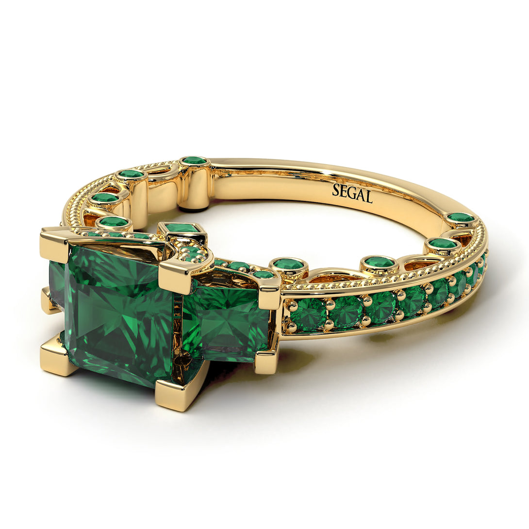 Modern Geometric Emerald Gold Engagement Ring - Beverly No. 19