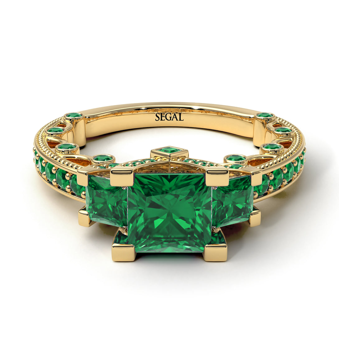 Modern Geometric Emerald Gold Engagement Ring - Beverly No. 19