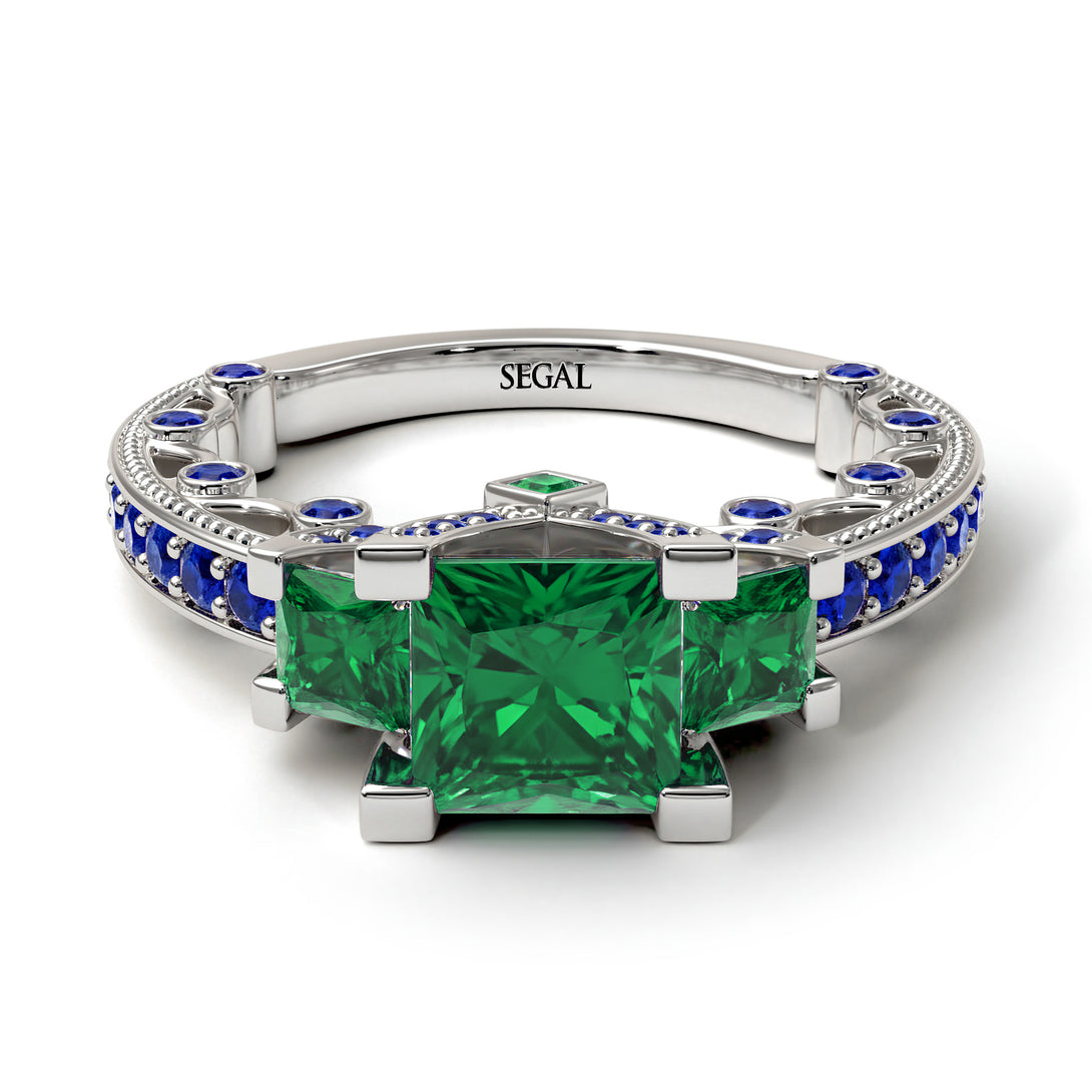 Modern Geometric Emerald Gold Engagement Ring - Beverly No. 66