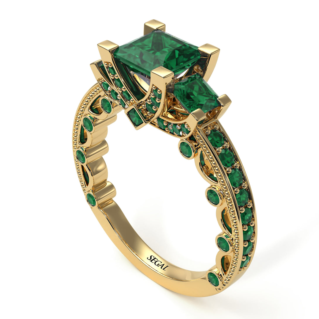 Modern Geometric Emerald Gold Engagement Ring - Beverly No. 19
