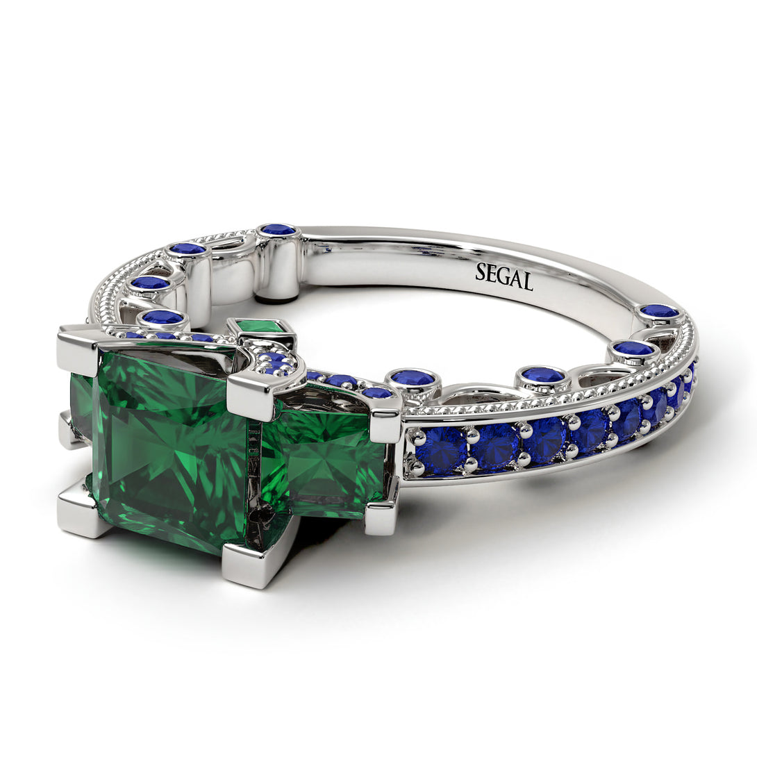 Modern Geometric Emerald Gold Engagement Ring - Beverly No. 66