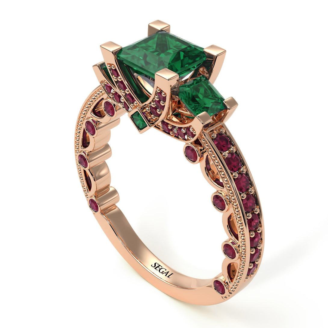 Modern Geometric Emerald Gold Engagement Ring - Beverly No. 50