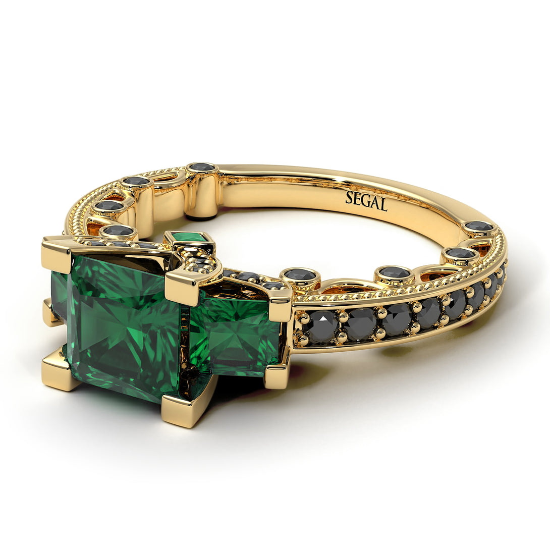 Modern Geometric Emerald Gold Engagement Ring - Beverly No. 34