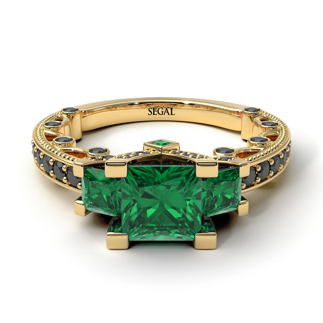 Modern Geometric Emerald Gold Engagement Ring - Beverly No. 34