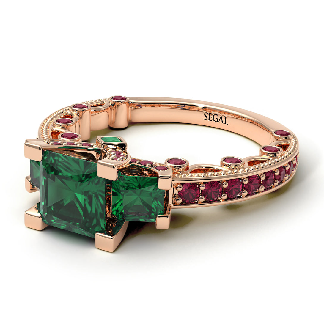 Modern Geometric Emerald Gold Engagement Ring - Beverly No. 50